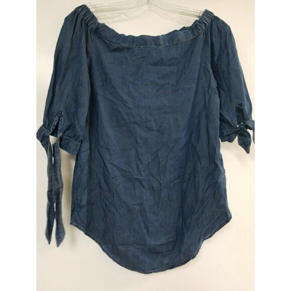 blue rain top Size  XS Blue With ROSES  Tie SLEEVE - Picture 2 of 5